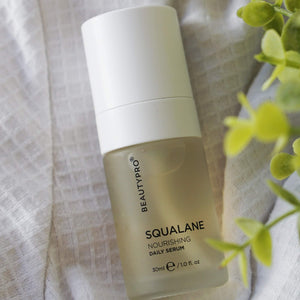 BEAUTYPRO Squalane Daily Serum lifestyle shot — nourishing vegan face serum with olive-derived squalane