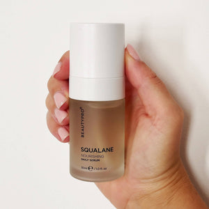 BEAUTYPRO Squalane Nourishing Serum held in hand — plant-based daily serum for soft dewy skin