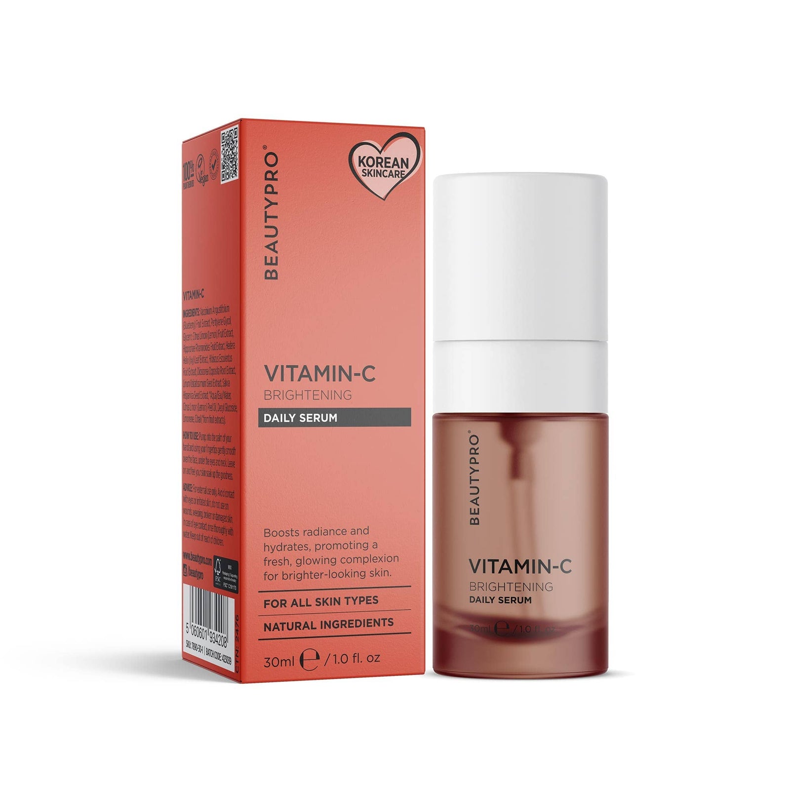 BEAUTYPRO Vitamin C 10% Brightening Daily Serum 30ml with box — plant-based brightening face serum all skin types
