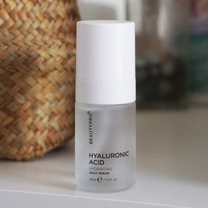 BEAUTYPRO Hyaluronic Acid Daily Serum in natural home setting — Korean skincare deep hydration face serum