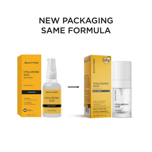 BEAUTYPRO Hyaluronic Acid serum new packaging same formula — updated design same plant-based hydrating serum