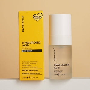 BEAUTYPRO Hyaluronic Acid Daily Serum and box — vegan Korean skincare hydrating serum with soybean UK