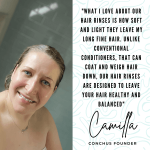Camilla, CONCHUS founder, on Heavenly hair rinse leaving hair healthy and balanced without weighing it down